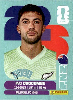 Max Crocombe New Zealand samolepka Panini World Cup 2026 #NZL2