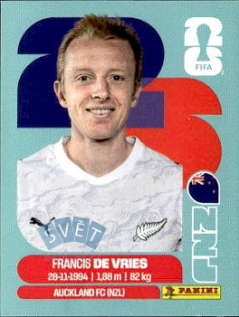 Francis de Vries New Zealand samolepka Panini World Cup 2026 #NZL8