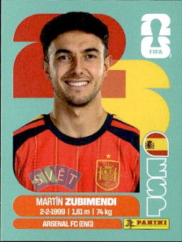 Martin Zubimendi Spain samolepka Panini World Cup 2026 #ESP9