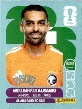 Abdulrahman Al-Sanbi Saudi Arabia samolepka Panini World Cup 2026 #KSA3