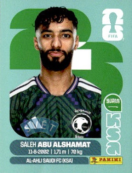 Saleh Abu Alshamat Saudi Arabia samolepka Panini World Cup 2026 #KSA14