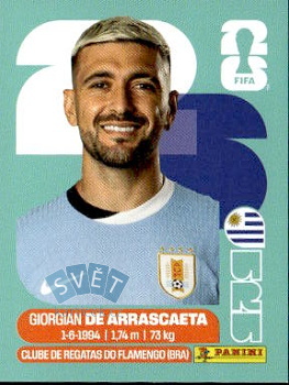 Giorgian De Arrascaeta Uruguay samolepka Panini World Cup 2026 #URU11