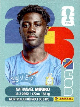 Nathanael Mbuku Congo DR samolepka Panini World Cup 2026 #COD20