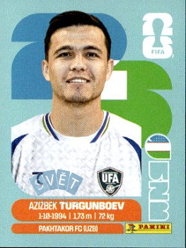Azizbek Turgunboev Uzbekistan samolepka Panini World Cup 2026 #UZB14