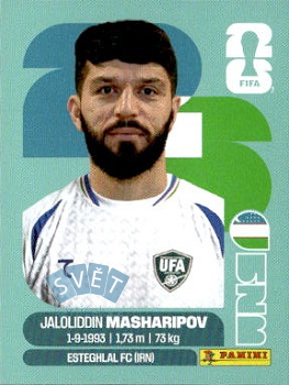 Jaloliddin Masharipov Uzbekistan samolepka Panini World Cup 2026 #UZB18
