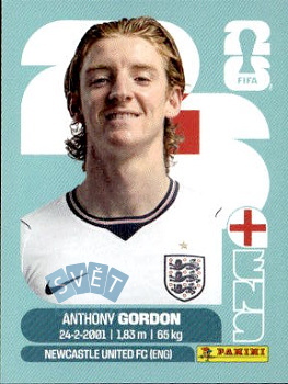 Anthony Gordon England samolepka Panini World Cup 2026 #ENG15