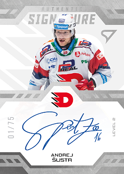 Andrej Sustr Pardubice Tipsport ELH 2024/25 SportZoo 1. serie Authentic Signature Level 2 /75 #SL2-AS