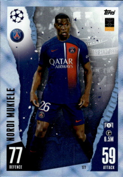 Nordi Mukiele Paris Saint-Germain 2023/24 Topps Match Attax UEFA ChL Crystal Parallel #177
