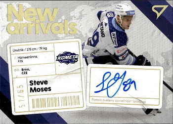Steve Moses Kometa Brno Tipsport ELH 2023/24 SportZoo 1. serie New Arrival Auto /65 #NAS-SM