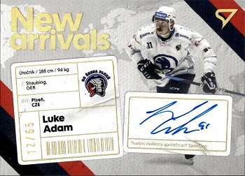 Luke Adam Plzen Tipsport ELH 2023/24 SportZoo 1. serie New Arrival Auto /65 #NAS-LA