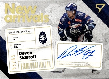 Deven Sideroff Kladno Tipsport ELH 2023/24 SportZoo 1. serie New Arrival Auto /65 #NAS-DS