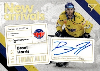 Brant Harris Ceske Budejovice Tipsport ELH 2023/24 SportZoo 1. serie New Arrival Auto /65 #NAS-BH