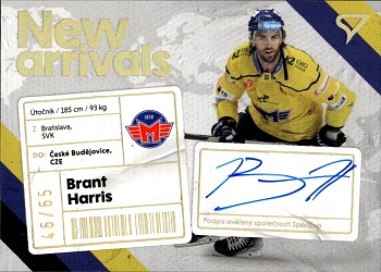 Brant Harris Ceske Budejovice Tipsport ELH 2023/24 SportZoo 1. serie New Arrival Auto /65 #NAS-BH