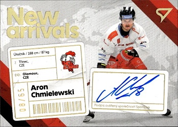 Aron Chmielewski Olomouc Tipsport ELH 2023/24 SportZoo 1. serie New Arrival Auto /65 #NAS-AC