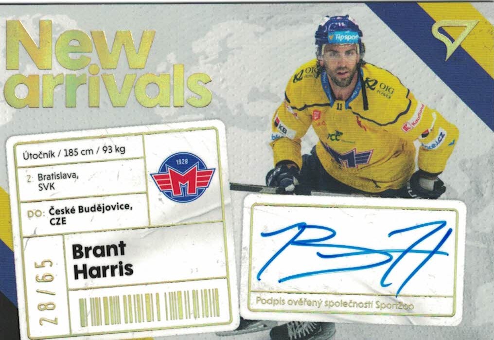 Brant Harris Ceske Budejovice Tipsport ELH 2023/24 SportZoo 1. serie New Arrival Auto /65 #NAS-BH