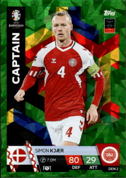 Simon Kjaer Denmark Topps Match Attax EURO 2024 Captain Green Emerald #DEN2