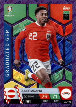Junior Adamu Austria Topps Match Attax EURO 2024 Graduated Gem Purple Sapphire #AUT18