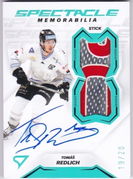Tomas Redlich Karlovy Vary Tipsport ELH 2023/24 SportZoo 2. serie Spectacle Memorabilia Neon Green AUTO /20 #SM-TR