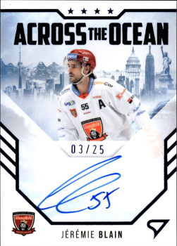 Jeremie Blain Hradec Kralove Tipsport ELH 2023/24 SportZoo 2. serie Across the Ocean AUTO /25 #AOS-JB