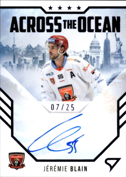 Jeremie Blain Hradec Kralove Tipsport ELH 2023/24 SportZoo 2. serie Across the Ocean AUTO /25 #AOS-JB