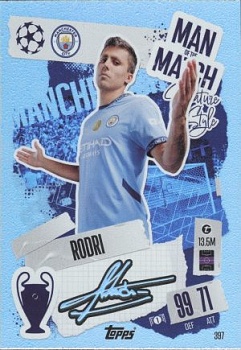 Rodri Manchester City 2024/25 Topps Match Attax UEFA Club Competitions Man of the Match Signature Style #397