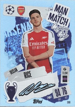 Declan Rice Arsenal 2024/25 Topps Match Attax UEFA Club Competitions Man of the Match Signature Style #398