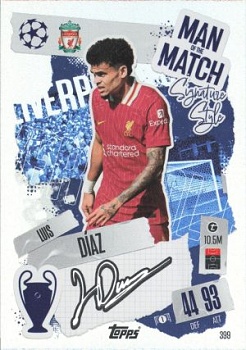 Luis Diaz Liverpool 2024/25 Topps Match Attax UEFA Club Competitions Man of the Match Signature Style #399