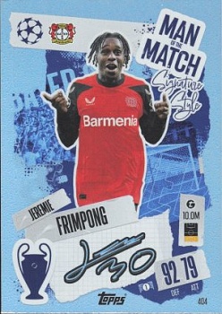 Jeremie Frimpong Bayer 04 Leverkusen 2024/25 Topps Match Attax UEFA Club Competitions Man of the Match Signature Style #404