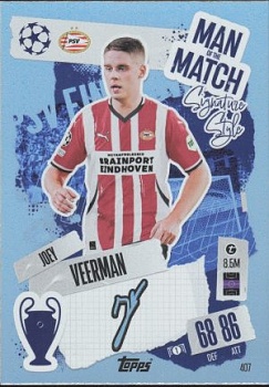 Joey Veerman PSV Eindhoven 2024/25 Topps Match Attax UEFA Club Competitions Man of the Match Signature Style #407