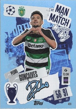 Pedro Goncalves Sporting CP 2024/25 Topps Match Attax UEFA Club Competitions Man of the Match Signature Style #409