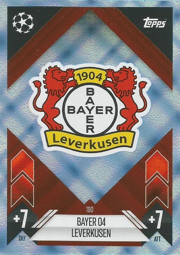 Team Badge Bayer 04 Leverkusen 2024/25 Topps Match Attax UEFA Club Competitions Crystal Parallel #190