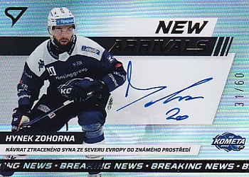 Hynek Zohorna Kometa Brno Tipsport ELH 2024/25 SportZoo 1. serie New Arrival Auto /60 #NAS-HZ
