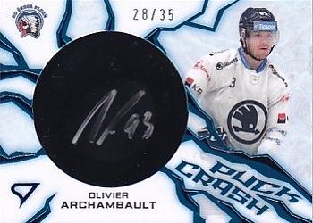 Olivier Archambault Plzen Tipsport ELH 2024/25 SportZoo 1. serie Puck Crash Auto /35 #PC-OA