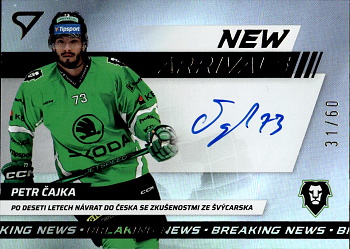 Petr Cajka Mlada Boleslav Tipsport ELH 2024/25 SportZoo 1. serie New Arrival Auto /60 #NAS-PC