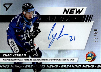 Chad Yetman Vitkovice Tipsport ELH 2024/25 SportZoo 1. serie New Arrival Auto /60 #NAS-CY