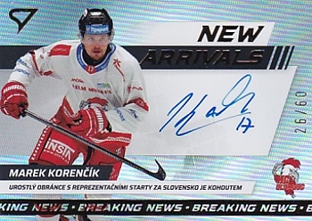 Marek Korencik Olomouc Tipsport ELH 2024/25 SportZoo 1. serie New Arrival Auto /60 #NAS-KO
