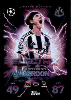 Anthony Gordon Newcastle United Topps Match Attax EXTRA UEFA Club Competitions 2025/26 Limited Edition - ElectriX #LE07