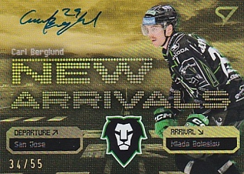 Carl Berglund Mlada Boleslav Tipsport ELH 2025/26 SportZoo 2. serie New Arrivals Gold Auto /55 #NAS-CB