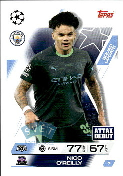 Nico O'Reilly Manchester City Topps Match Attax EXTRA UEFA Club Competitions 2025/26 Squad Update #7