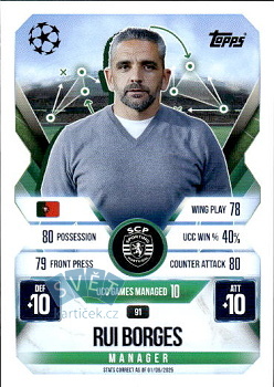 Rui Borges Sporting CP Topps Match Attax EXTRA UEFA Club Competitions 2025/26 Manager #91