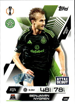 Benjamin Nygren Celtic Glasgow Topps Match Attax EXTRA UEFA Club Competitions 2025/26 Away Kit #126