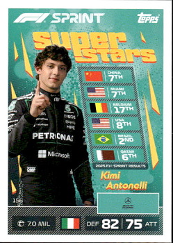 Kimi Antonelli Topps F1 Turbo Attax 2026 Sprint Superstars #156
