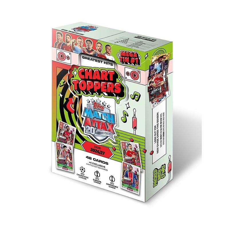 Topps Match Attax UEFA Club Competitions 2026/27 Mega Tin 1 (Chart Toppers) Plechovka Fotbalové karty