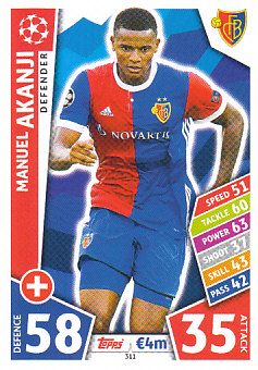 Manuel Akanji FC Basel 2017/18 Topps Match Attax CL #311