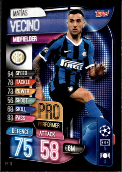 Matias Vecino Internazionale Milano 2019/20 Topps Match Attax CL Pro Performance #PP11