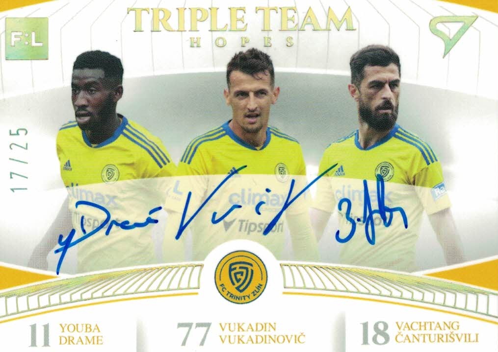 Drame Vukadinovic Canturisvili Zlin SportZoo FORTUNA:LIGA 2022/23 1. serie Triple Team Hopes Auto /25 #TT-12