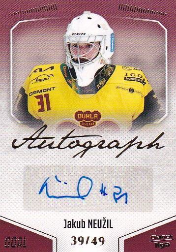 Jakub Neuzil Jihlava Chance liga 2022/23 2. serie GOAL Cards Autograph /49 #85