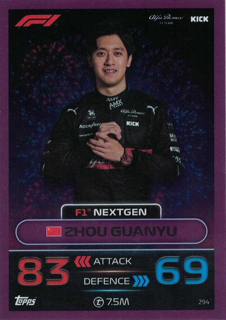 Zhou Guanyu Alfa Romeo F1 Turbo Attax 2023 F1 NEXTGEN - Purple Parallel #294