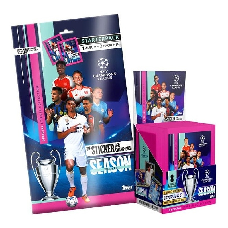 Topps Champions League 2023/24 Box Fotbalové samolepky + Starterpack album
