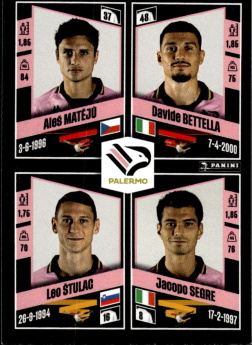 Mateju/Bettella/Stulac/Segre Palermo samolepka Calciatori 2022/23 Panini #607